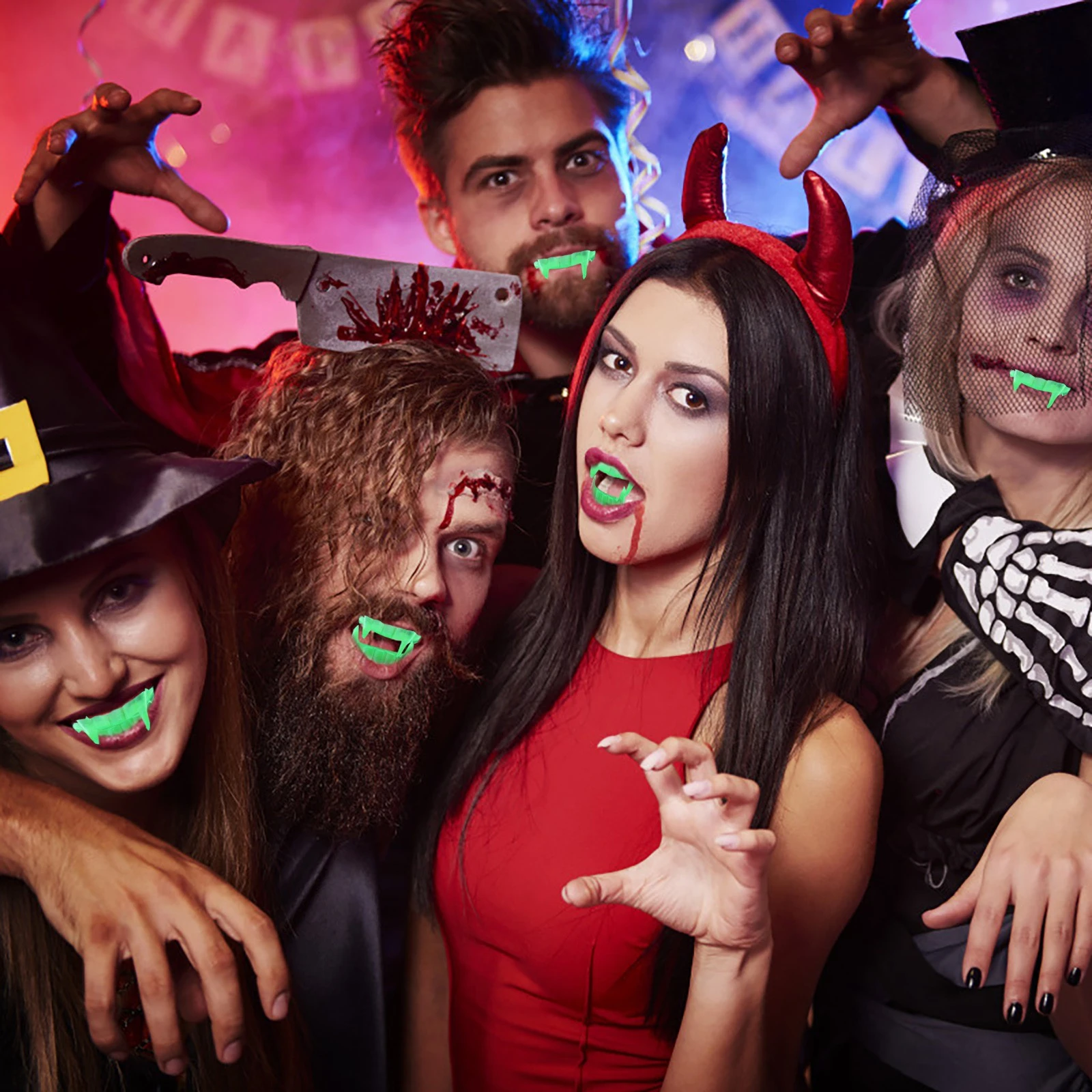 Dientes falsos para Halloween, dentadura luminosa de Horror, dientes  blancos, verde, fantasma, dentaduras retráctiles, suministros de  fiesta|Decoraciones DIY de fiestas| - AliExpress