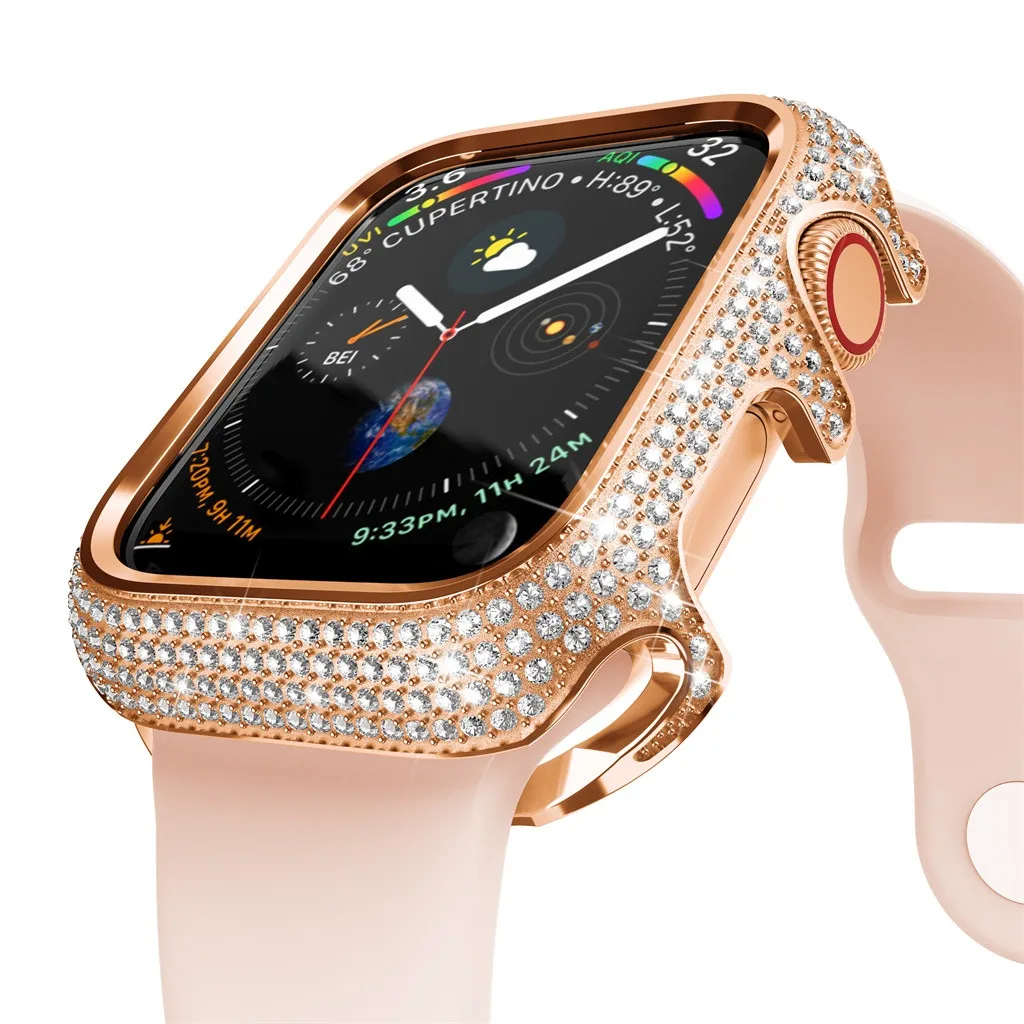 18k покрытый розовым золотом 368 Алмазный чехол защитная рамка для iWatch Serie 4/5 40 мм/44