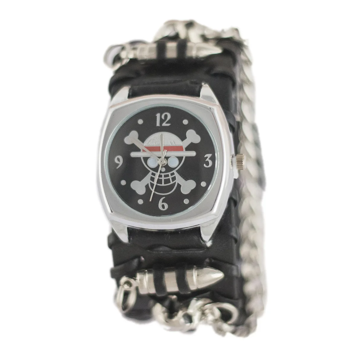 

Punk Silver Snips Table Bracelets Leather Strap Watch