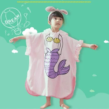 

Disney Mermaid Cartoon Bathrobe Kids Hooded Bath Towel Super Soft Children Gift Cotton Breathable Baby Hooded Towels 70x140cm