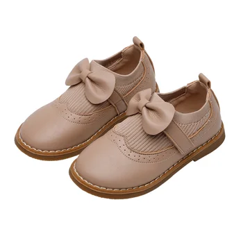 

New Children's Shoes For Spring And Autumn Girls British Baby's Retro Leather Shoes Bow Casual Flats Size 21-30 AB0010