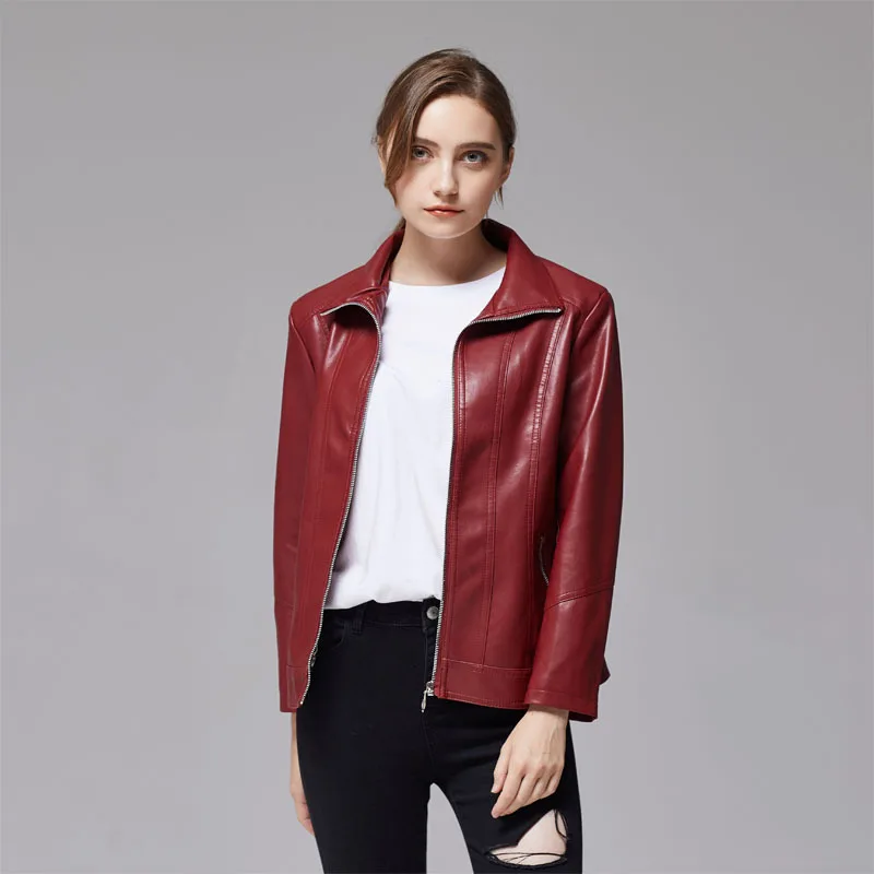 Большие размеры 6XL, новая свободная куртка из искусственной кожи, женская классическая байкерская куртка, весенне-осенняя Женская Базовая Одежда большого размера, верхняя одежда - Цвет: wine red