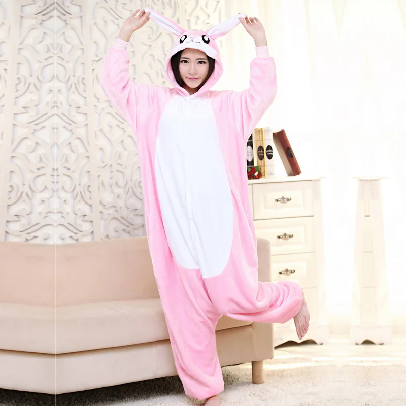 Пижамы для взрослых розовый кролик кигуруми комбинезон женский костюм животного необычный мягкий аниме покемон косплей цельный зимний