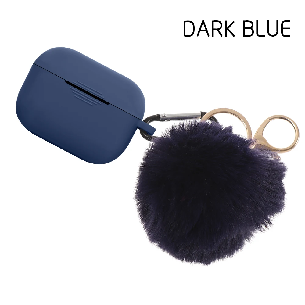 dark blue for Pro Чехол для наушников, защитный чехол, силиконовый чехол, милый меховой шарик, брелок для Airpods 1/2 Pro, аксессуары, карамельный цвет - Цвет: dark blue for Pro