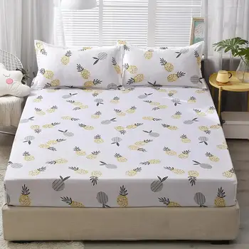

37 with 2 Pillowcase Pineapple Printed Single Queen King Size Bed Linen Mattress Protector Cover Bottom Sheet Sets
