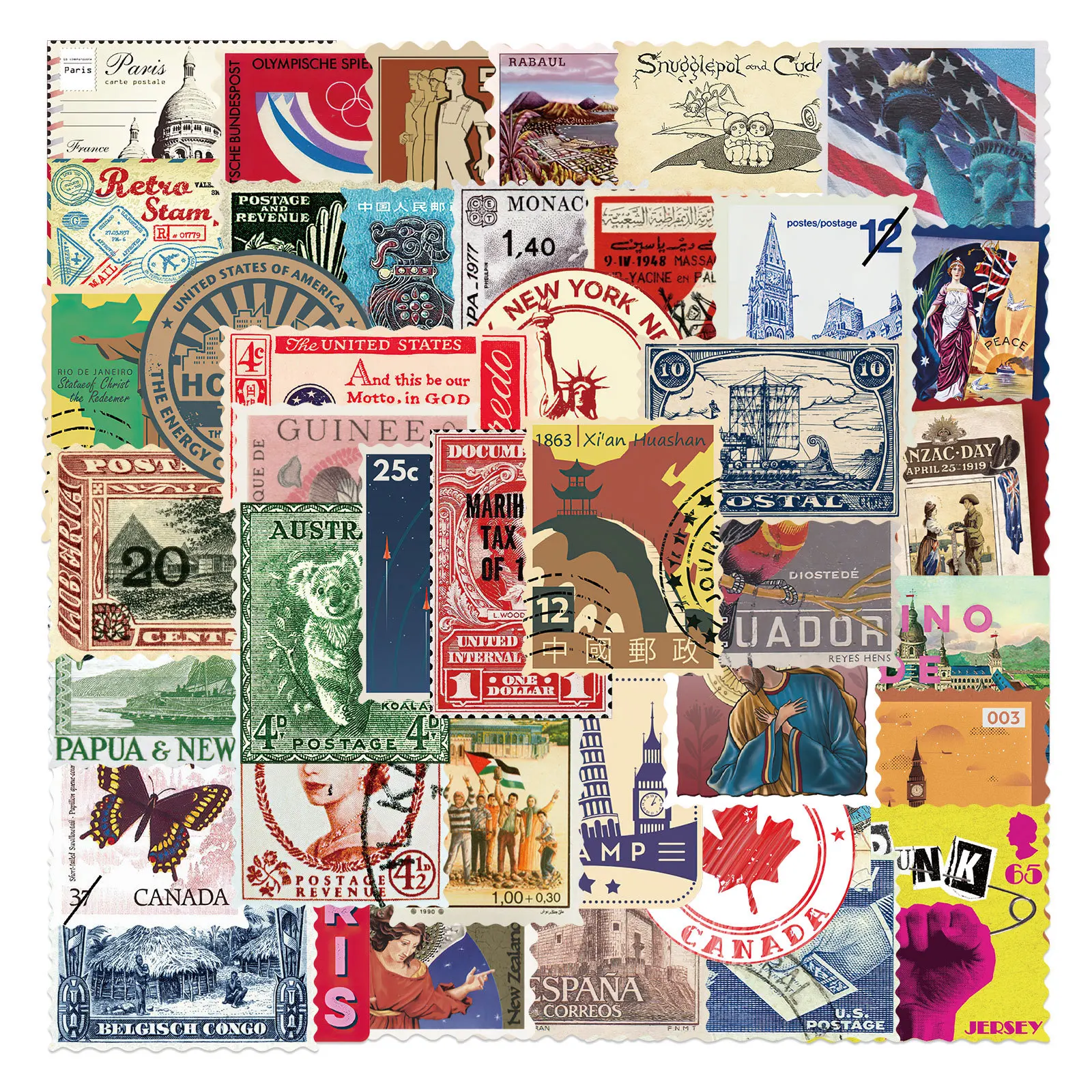 

10/30/50PCS Retro Travel Stamps Graffiti Waterproof Sticker Suitcase Notebook RefrigeratorSkateboardStationeryBoxHelmetWholesale