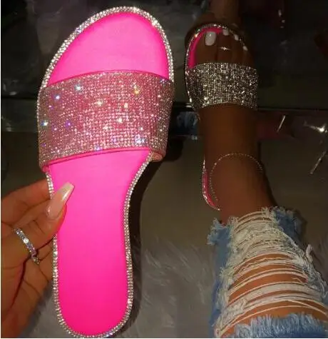 

flip flop new fashion women slippers popular bright color rhinestones sparkling flat sandals beach ladies slippers Beach shoes