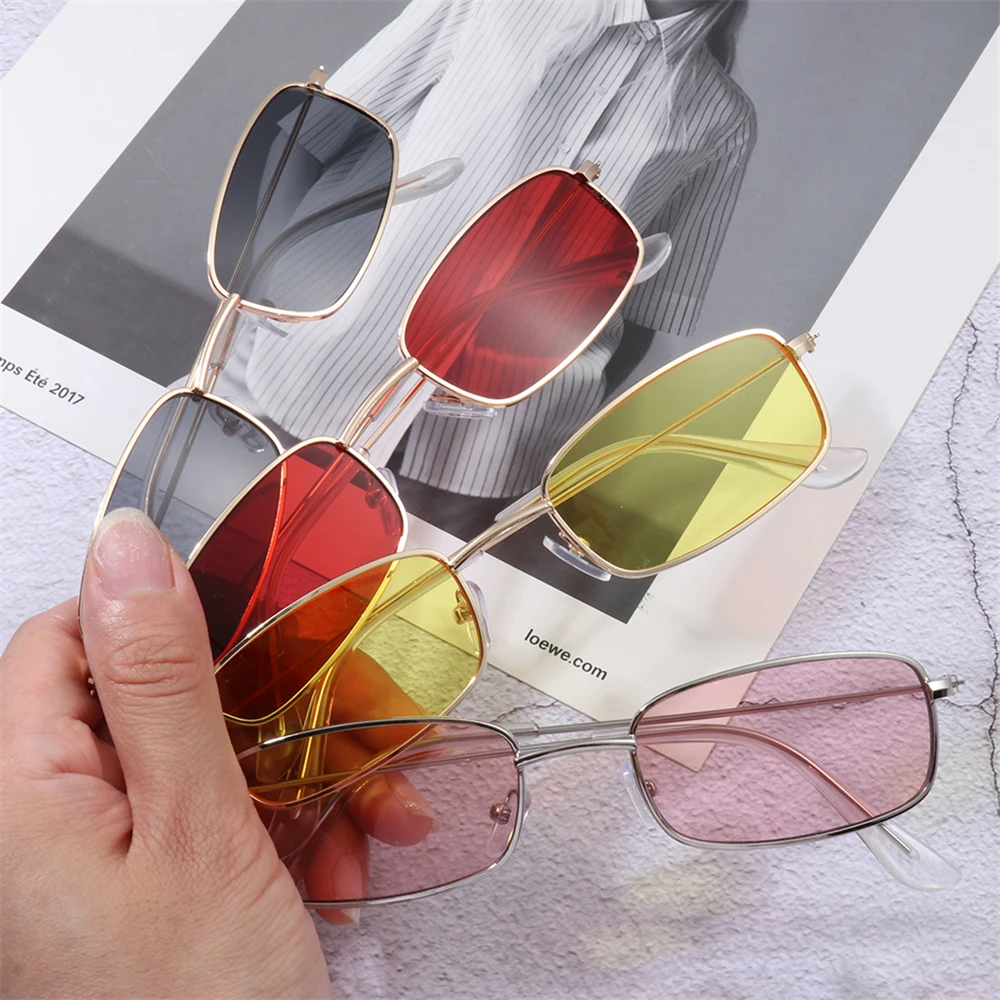 1PCs Vintage Retro Shades Rectangle Sunglasses UV400 Small Metal Square Frame Clear Lens Sun Glasses Eyewear Men Women Goggles