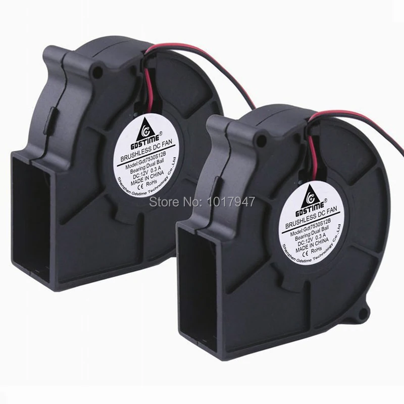 20 шт./партия Gdstime 7530 75x30 мм 2Pin DC 12 В 0.3A шарикоподшипник проектор вентилятор центробежный охлаждения вентилятор
