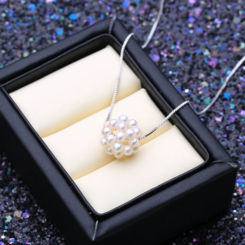 Fenasy натуральный пресноводный жемчуг кулон ожерелье для женщин 925 серебро много жемчужный шар кулон ювелирные изделия