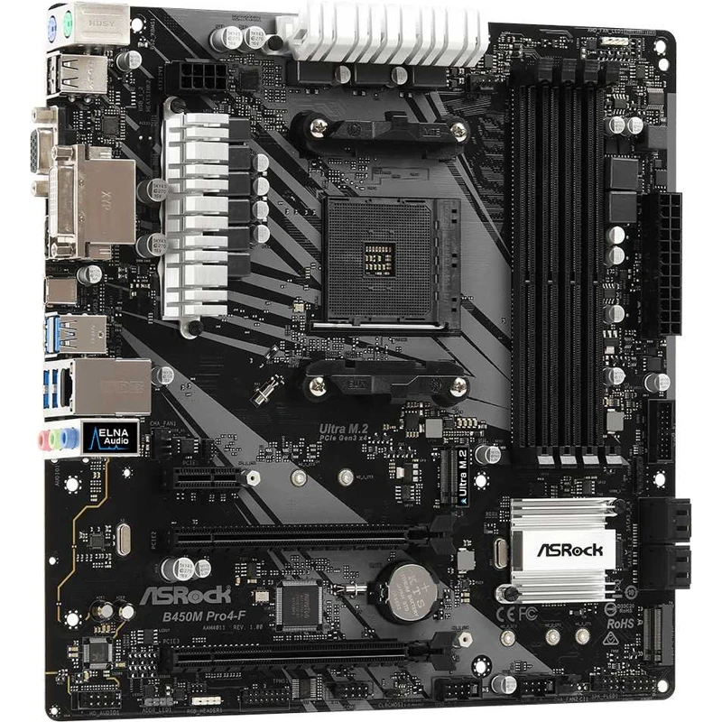 Материнская плата Asrock B450M PRO4-F Soc-AM4 AMD B450 4xDDR4 mATX AC`97 8ch(7.1) GbLAN RAID+VGA+DVI