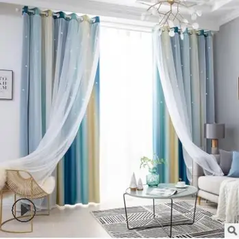 

Double Hollow Star Curtain Net Yarn Cute Princess Style Multi-color Good Texture Cute Decoration For Home