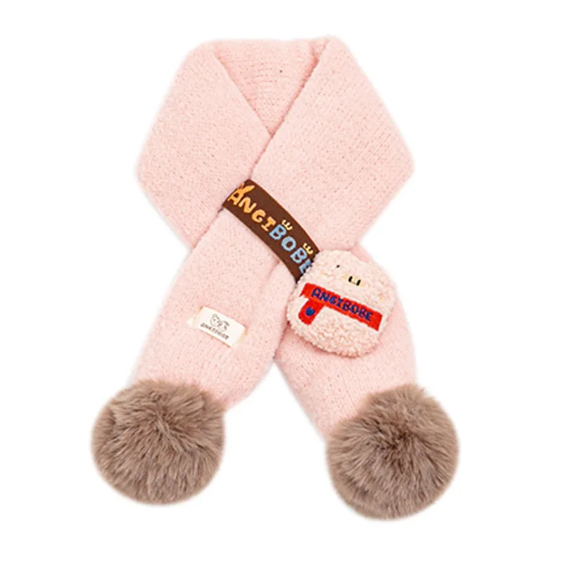 Winter Cute Girls Boy Scarf Cartoon Pattern Kids Cotton Warmer Neck Children Solid Scarves Short Scarf