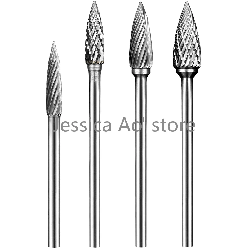 

4pcs G3-6mm Cone shape Sharp Top Milling Cutters Double/Single Cut Router Bits Woodworking Tools for Metal Plastic Rotary File