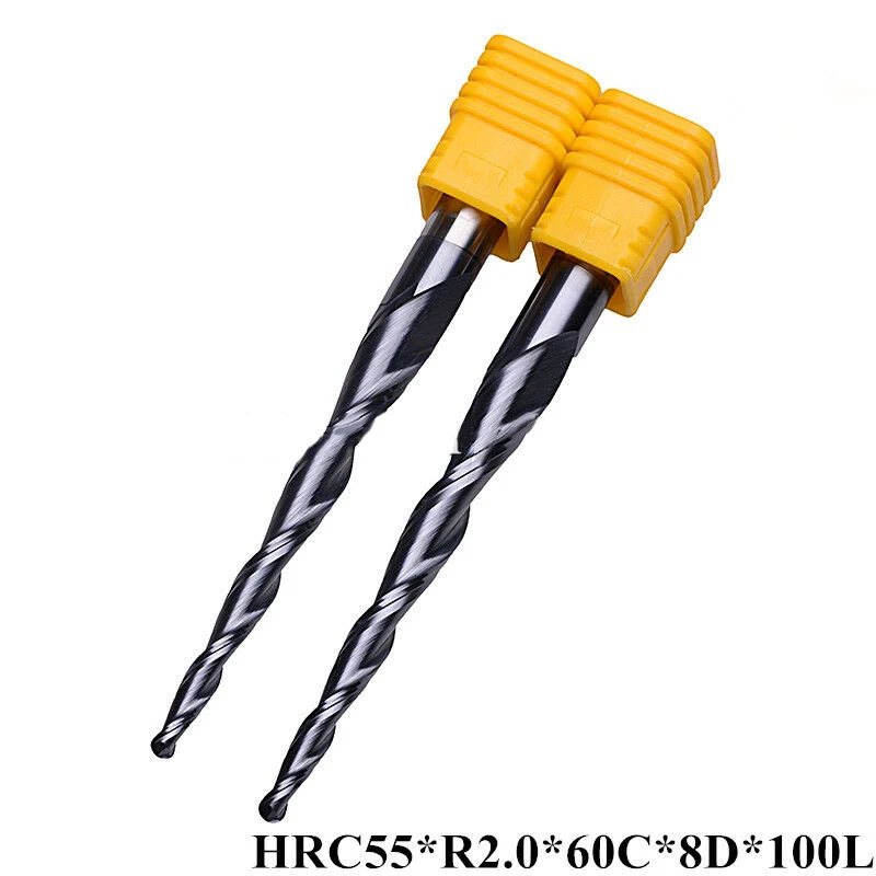 

CNC End Mills Bit Grinding Tools Set Kit Accessory Drawbar Boring 2 Flute R2.0*60C*8D*100L