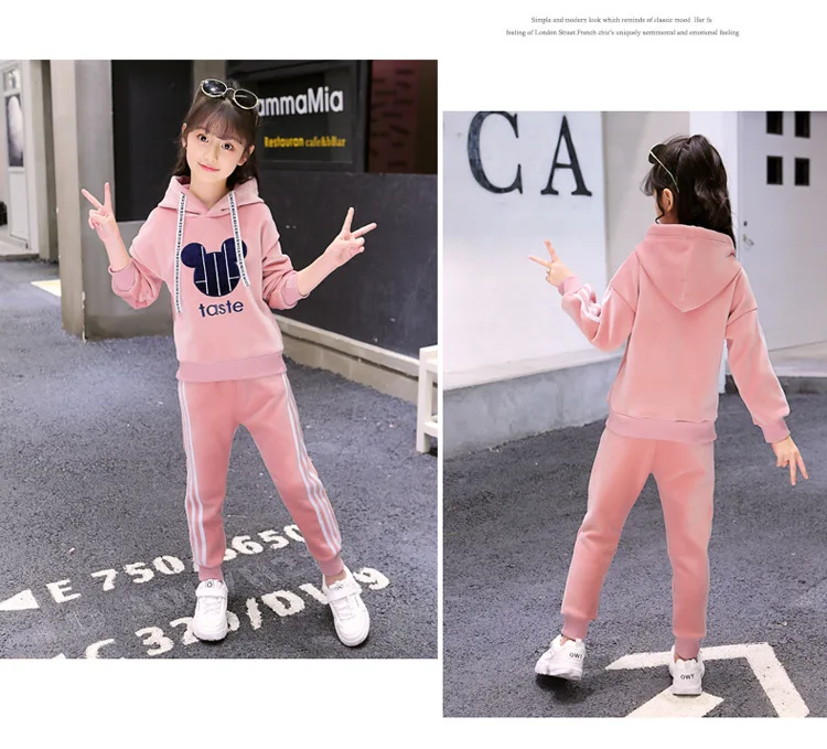 Disney Minnie/осенне-зимнее утепленное Детское пальто; свитер с капюшоном для девочек+ штаны; Спортивный костюм для отдыха; куртка с Микки Маусом; верхняя одежда