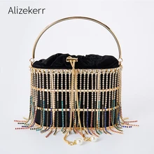 Цветные стразы, женские вечерние клатчи с кисточками,, роскошные дамские сумочки и кошельки с бриллиантами, дамская сумка на плечо с металлической клеткой