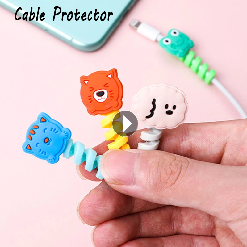 1 шт. мультяшный спиральный защитный USB-кабель для зарядки силиконовая катушка