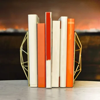 

Geometric Bookends Decorative Iron Book Stoppers For Home Office Unique Retro Style Book Shelf 2PCS