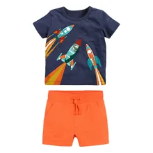 

Little Maven Children Summer Baby Girl Boutique Toddler Rocket Print Tee Tops Cotton Clothing Set for Kids 2 3 4 5 6 7 Years