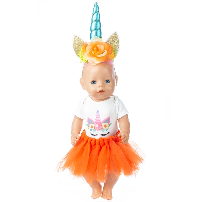 

Baby New Born Doll Clothes Accessories Fit 18 inch 43cm Pink Color Red Yellow Purple 3 piece Unicorn SuitFor Baby BirthdayGift