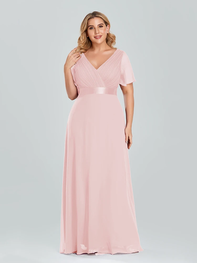 Plus Size Evening Dresses Long XUCTHHC Elegant A Line V Neck Ruffles Chiffon Formal Wedding Party Dress Robe De Soiree 2021