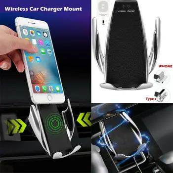 

Automatic Clamping Wireless Car Charger Mount + Receiver For iOS/Android Phone
