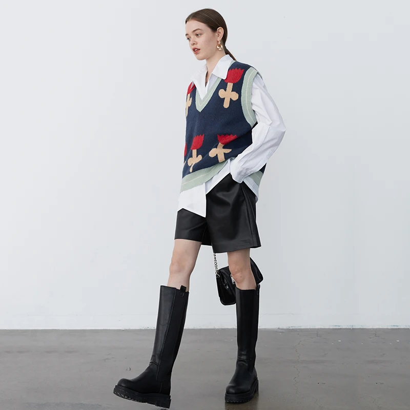 [EAM] Navy Big Size Knitting Sweater Loose Fit