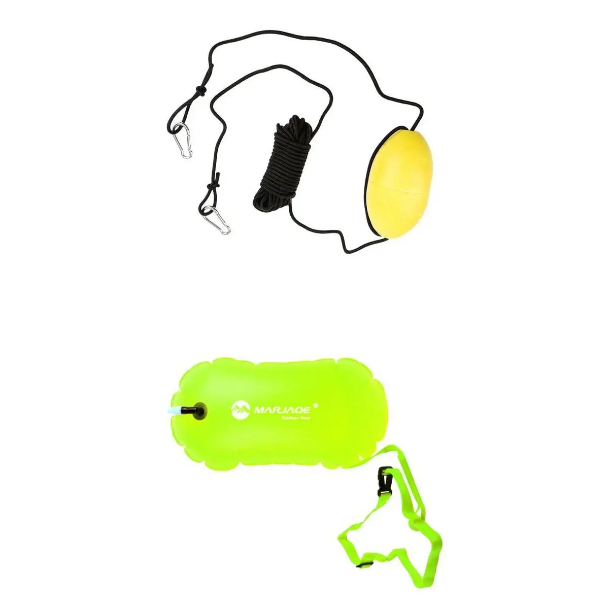 Fluo Yellow Swim Bubble Safety Buoy Float with Orange Kayak Anchor Throw Tow Rope Line Water Swim Buoy