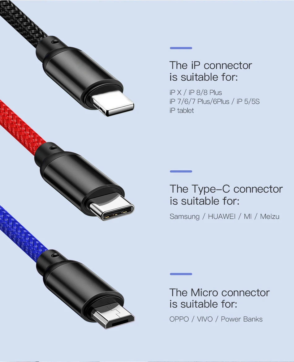3 в 1 USB кабель для мобильного телефона Micro usb type C кабель зарядного устройства для iPhone зарядный кабель Micro USB шнур зарядного устройства