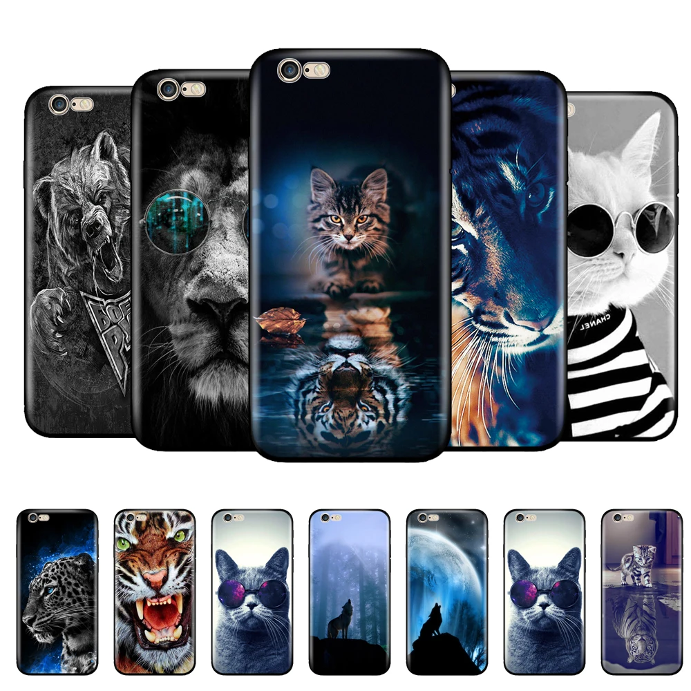 Per Iphone 5S 5S Se 2016 4.0 "Custodia Cover Per Telefono Su Apple Iphone 6 S 6 S Plus Funda Paraurti Custodia In Tpu Nera Lion Tiger Wolf Cat