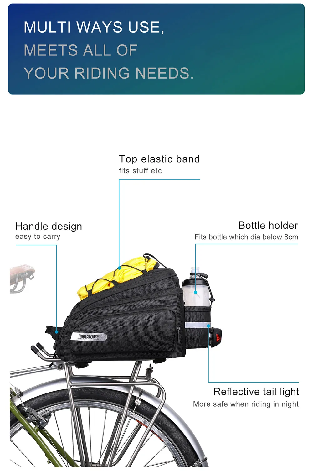 Rhinowalk 12L MTB Bicycle Luggage Rack Bag Waterproof Cycling Saddle Rack Trunk Bags 12L Camera Bicycle Accessories (3)