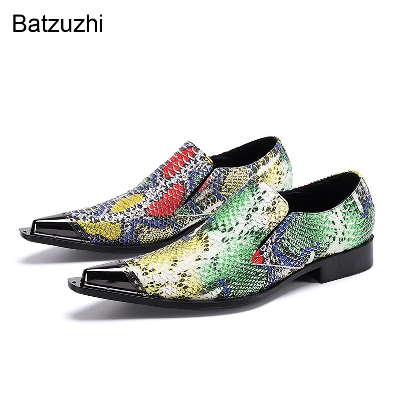 

Batzuzhi Rock Men's Shoes Pointed Iron Head Color Leather Dress Shoes for Men Party and Wedding Chaussures Hommes, Sizes EU38-46