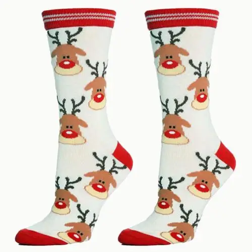 Новые рождественские хлопковые носки-трубы с милым принтом Санта Клауса лося для мужчин и женщин, эластичные носки средней длины, плотные, большие размеры - Цвет: Elk