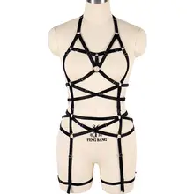 Цельный бюстгальтер на бретельках, сексуальное нижнее белье, эластичный пояс для тела, женский пояс для чулок в стиле гот Панк, ремни на подтяжках, черные Клубные Вечерние