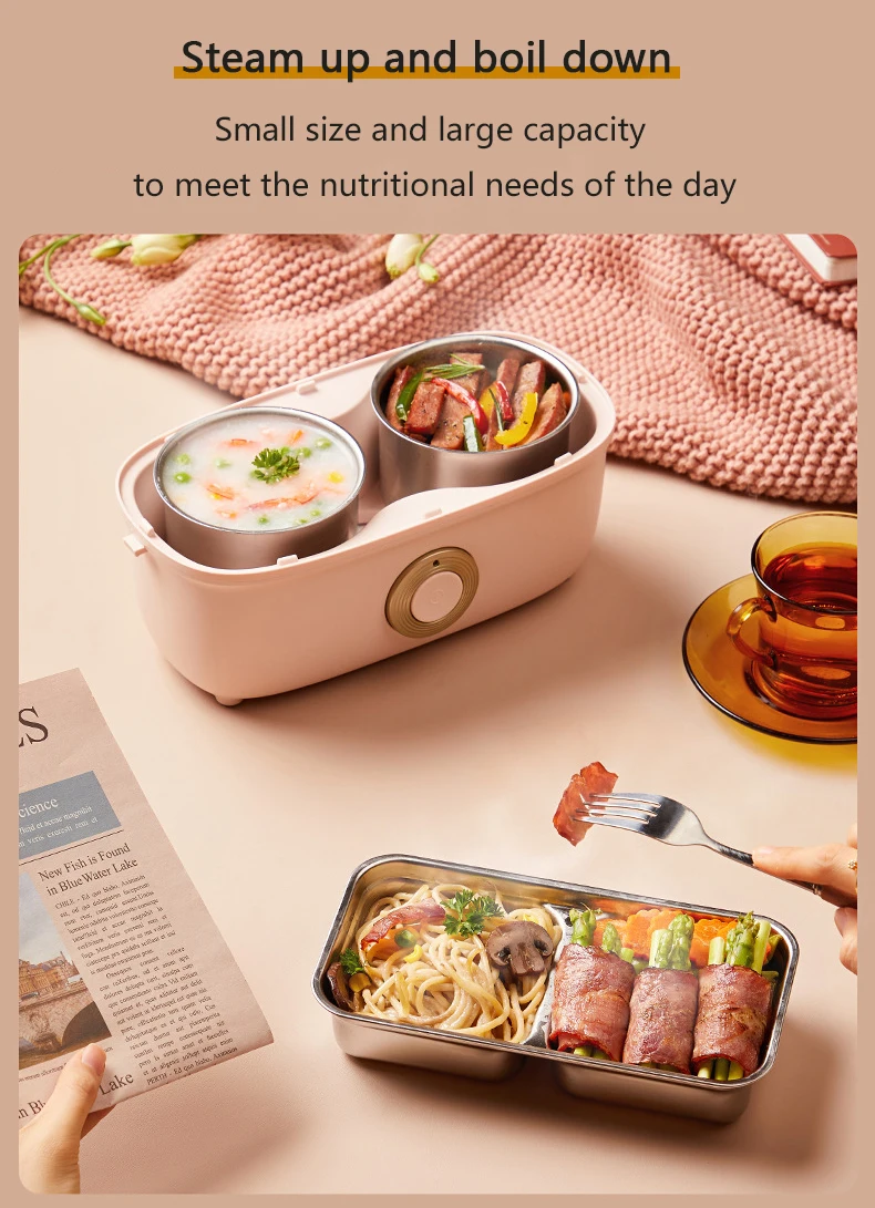 Description Picture 5 of itemFast Heating Food Steamer Egg Boiler Electric Rice cooker Insulation Portable Lunch Box 2 layer stainless steel Food Container