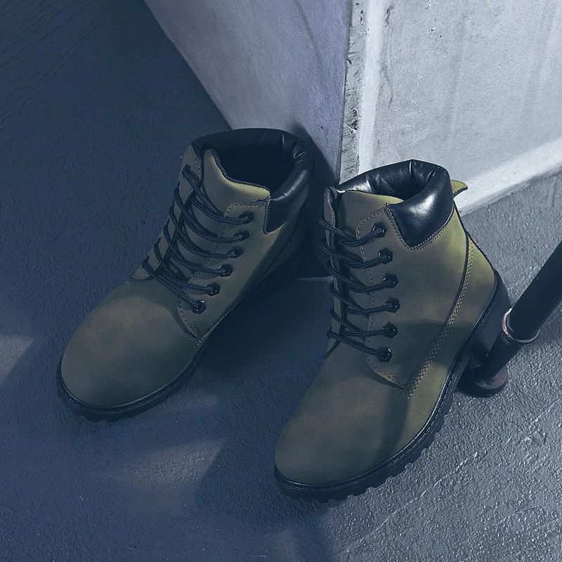 Новые женские ботинки; повседневные однотонные ботильоны на шнуровке; женская обувь martin с круглым носком; зимние ботинки; теплые ботинки; botas mujer; - Цвет: Армейский зеленый