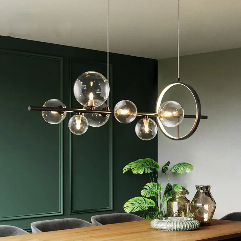 Modern Glass Bubble Dining room Chandelier Led Long Round G9 Metal Cable Hanging Lighting for Bar Restaurant | Лампы и освещение