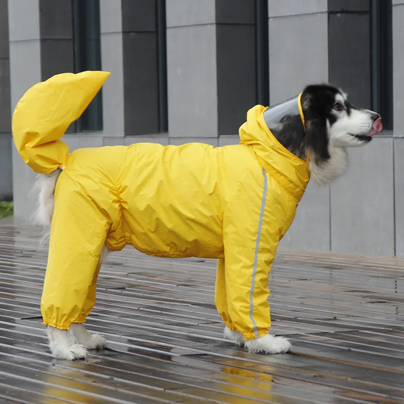 

Pet Dog Raincoat for Large Dogs Zipper Waterproof Clothes High Collar Hooded Jumpsuit Golden Retriever Overalls Labrador Jacket