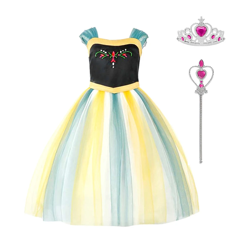 Нарядное платье принцессы Анны и Эльзы для девочек; маскарадный костюм Снежной Королевы; детский маскарадный костюм; нарядное платье для Хэллоуина; Рождественский подарок - Цвет: Dress and Crown