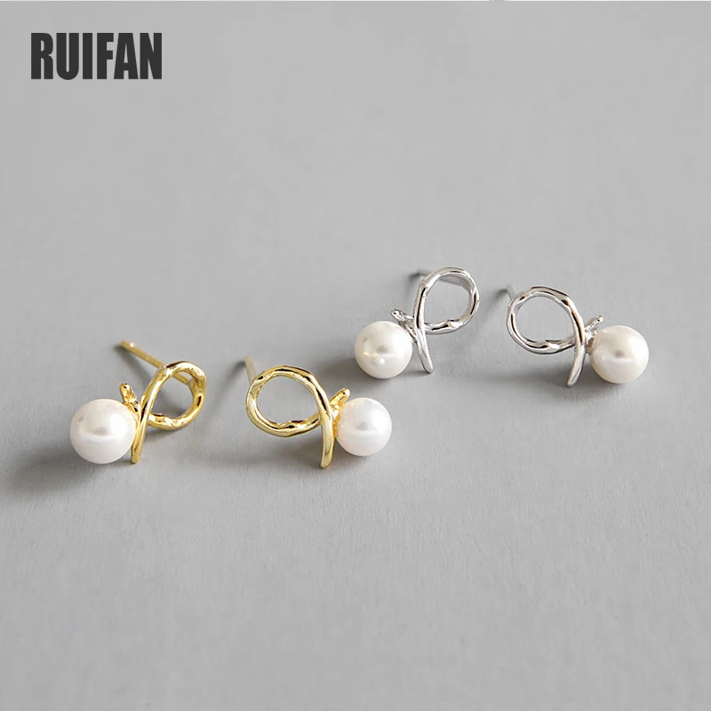 Ruifan Unique Geometric White Pearl White/18K Gold 100% 925 Orecchini A Bottone In Argento Sterling Per Donne Ragazze Gioielleria Raffinata Yea423