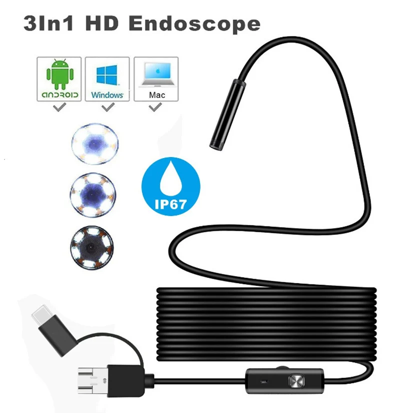 

New 7.0mm Endoscope Camera 1.3Million HD USB Endoscope with 6 LED 1/2/5/10M Cable Waterproof Inspection Borescope for Android PC