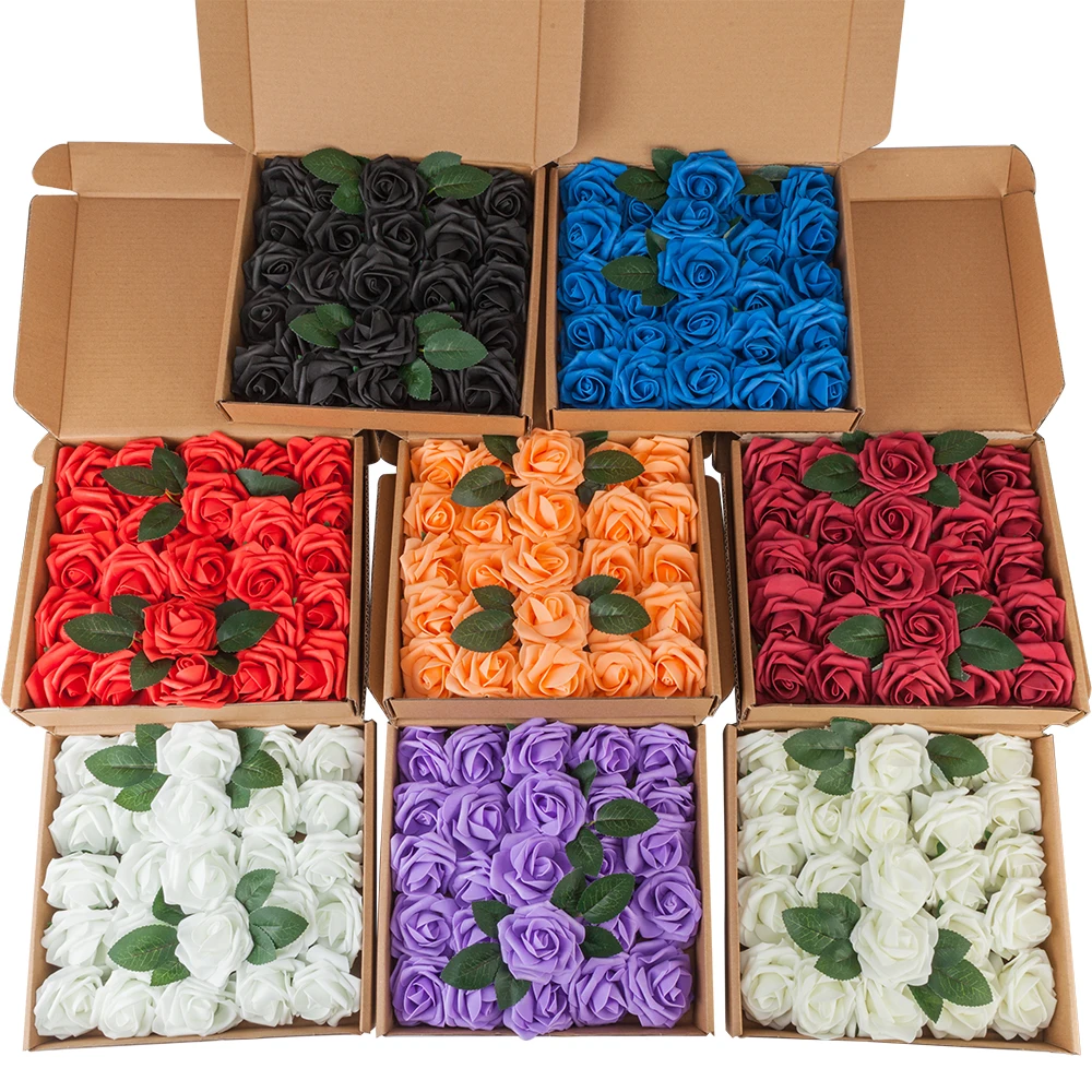 

50pcs/lot Artificial Flowers Rose PE Foam Flower DIY Home Decoration for Valentines Day Wedding Bridal Bouquet Flower