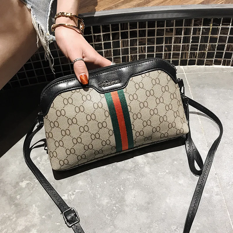 

Small Bag 2019 New European And American Fashion Handbags Printed Shell Bag Color Strip Messenger Bag Ladies Shoulder Bag