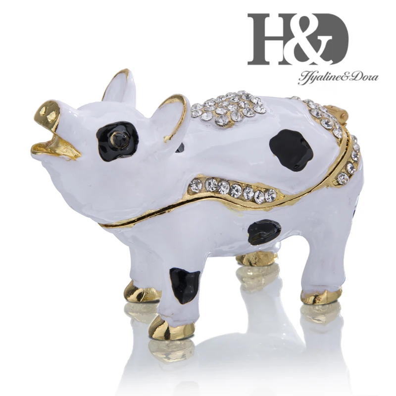 H& D ручная роспись эмаль пятнистая свинья металлический брелок-коробка кристалл Bejeweled фигурка животного ювелирные изделия коллекционное украшение Рождественский подарок