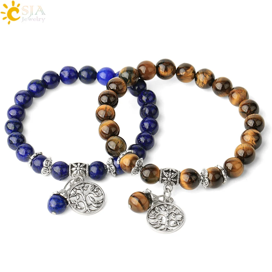Natural Stone Strand Bracelets Hematite Crystal Beaded Tree of Life