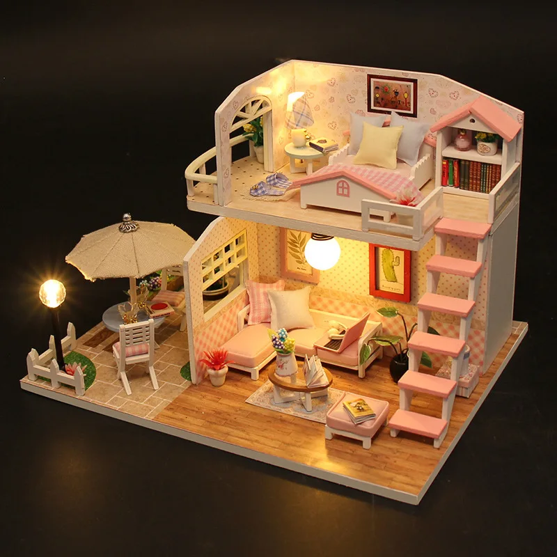

DIY Hut Villa Handmade Assembled House Loft Princess Creative for Making Toy Model Unisex Have Girl'S
