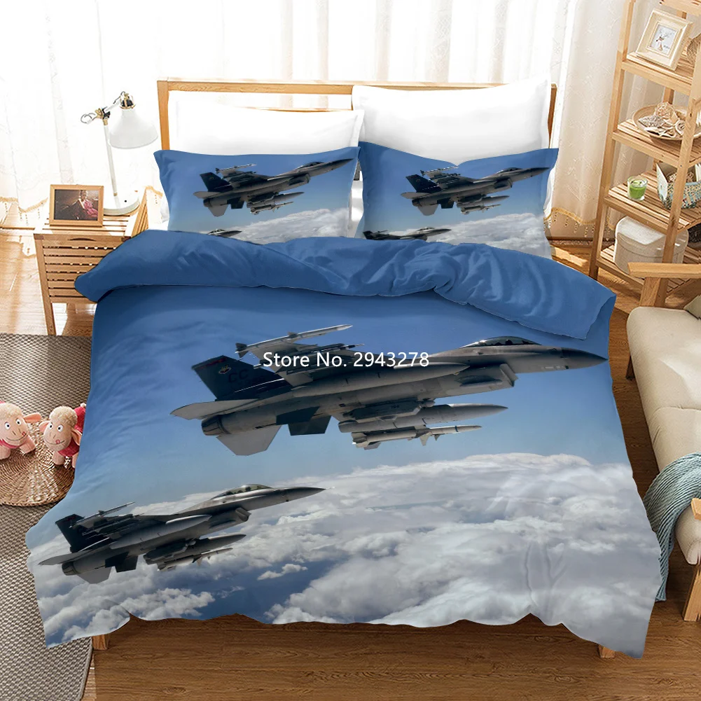 Fighter Pattern Bedding for Bedroom Double Bed with Soft Cover Comfortable Duvet Quality Quilt and Pillowcase Suitable for Boys