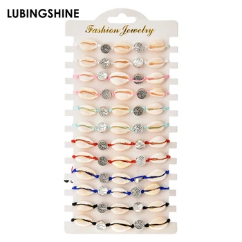 

12pcs Bohemian Alloy Tree of Life Shell Charms Woven Rope Chain Bracelet Set Adjustable Bracelet for Women Girls Cuff Jewelry
