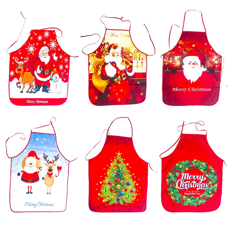 Kitchen Apron Christmas Wreath Santa Claus Xmas Tree Printing Adult Women Men Aprons Cooking Baking Apron Home Cleaning Tools